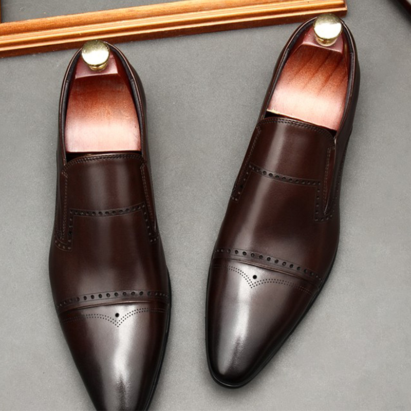 Brown Brogue Leather Loafers for Men