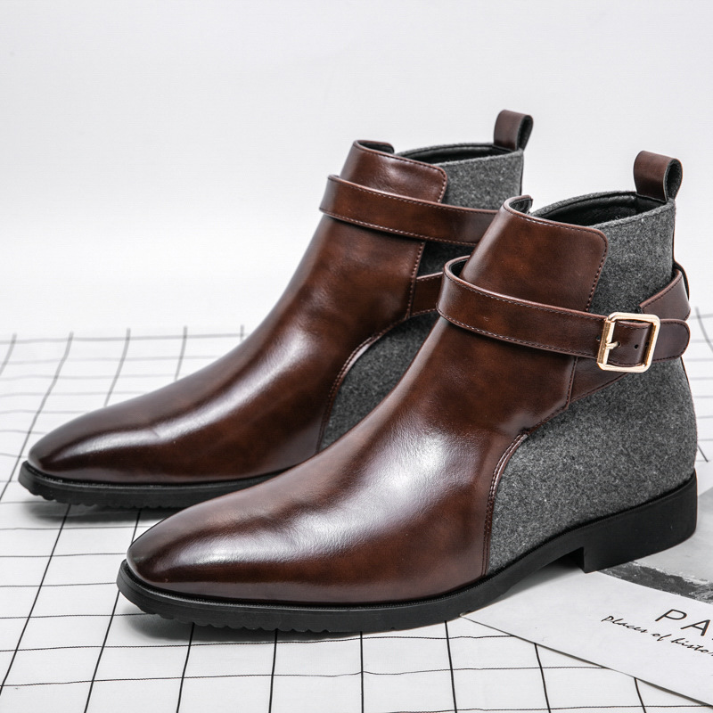 Brown Formal Chelsea Boots with Strap Detail