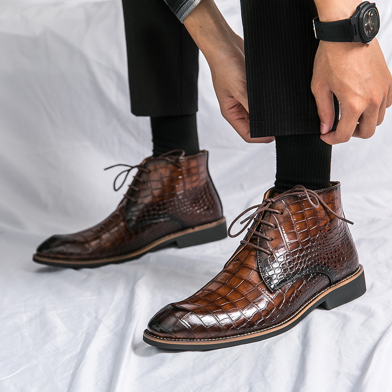 Men's Exotic Leather Derby Business Ankle Boots