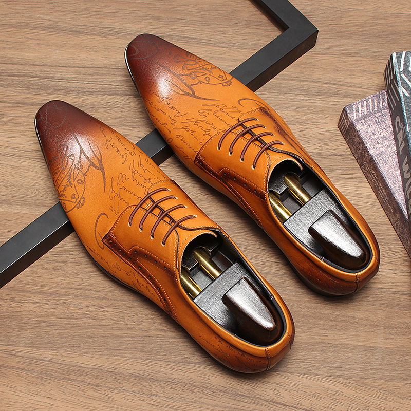 Unique Artistic Engraving Gradient Derby Shoes-Colinshoes