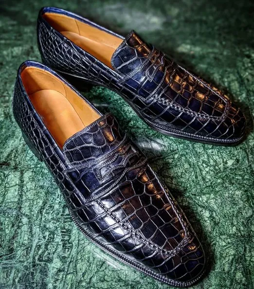 Men's Crocodile Texture Penny Loafers-Colinshoes