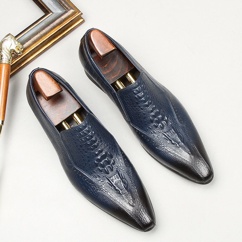 Navy Crocodile Skin Dress Shoes