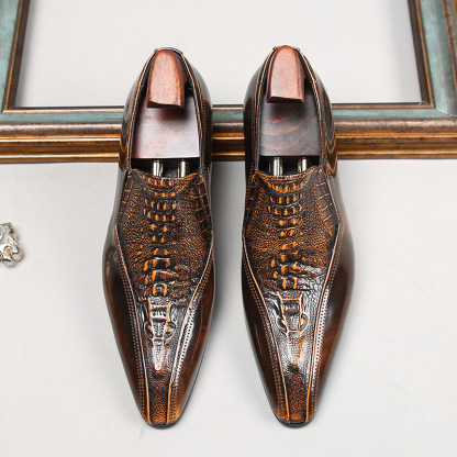 Men’s Exotic Patchwork Pointed-Toe Loafers