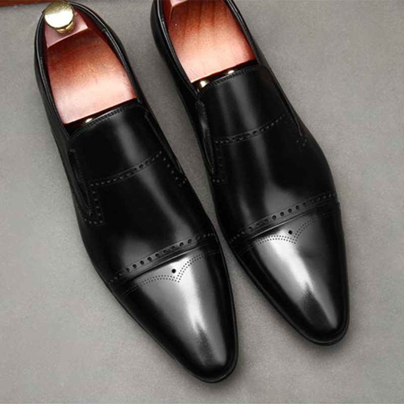 Semi-Brogue Minimalist Leather Office Slip-ons-Colinshoes