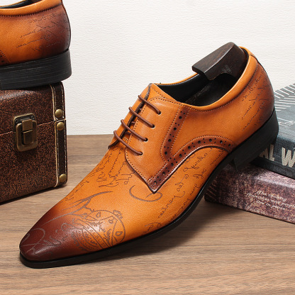 Unique Artistic Engraving Gradient Derby Shoes-Colinshoes