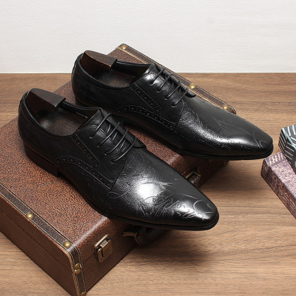 Unique Artistic Engraving Gradient Derby Shoes-Colinshoes