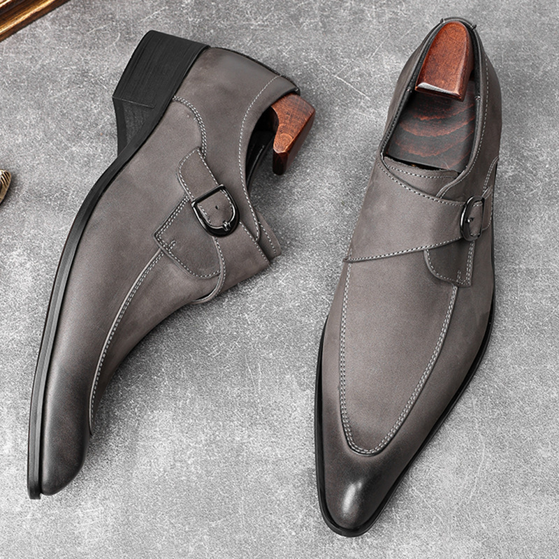Pointed‑Toe Suede Monk Dress Shoes Men