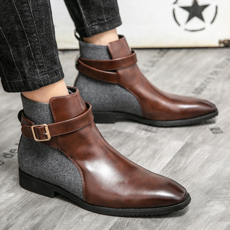 Designer Two-Tone Buckle Ankle Boots-Colinshoes