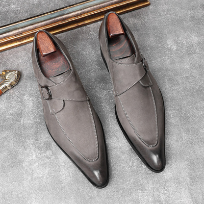 Men’s Suede Pointed‑Toe Monk Strap Shoes
