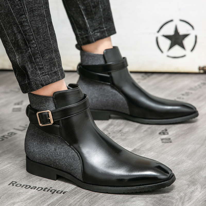 Designer Two-Tone Buckle Ankle Boots-Colinshoes