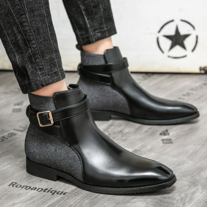 Designer Two-Tone Buckle Ankle Boots-Colinshoes