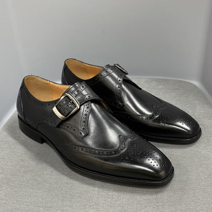 Luxury Wingtip Brogue Single Strap Monk Shoes-Colinshoes