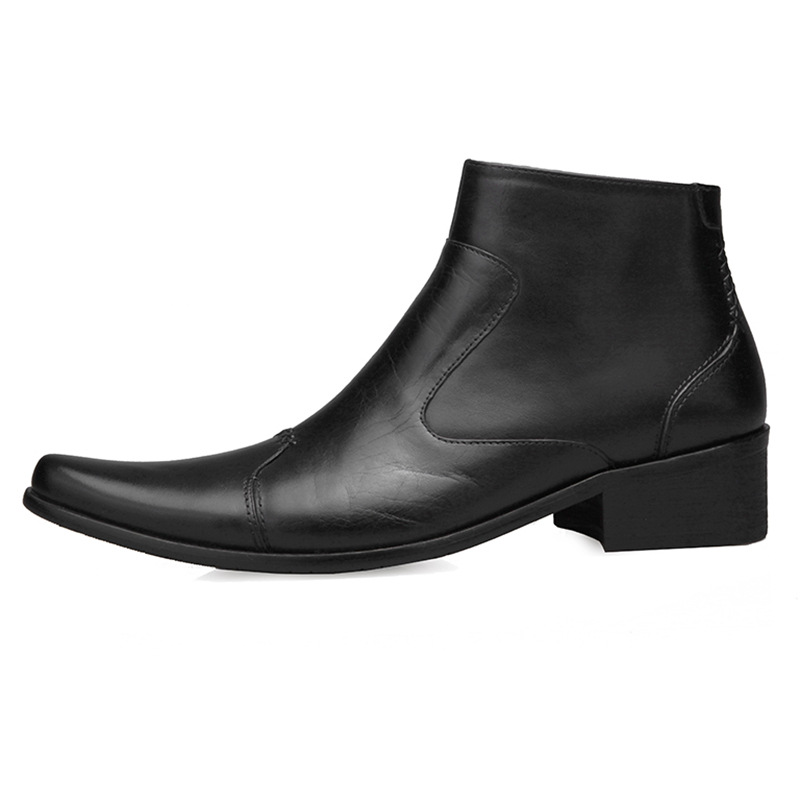 Italian Leather Pointed-Toe  Zip Ankle Boots-Colinshoes