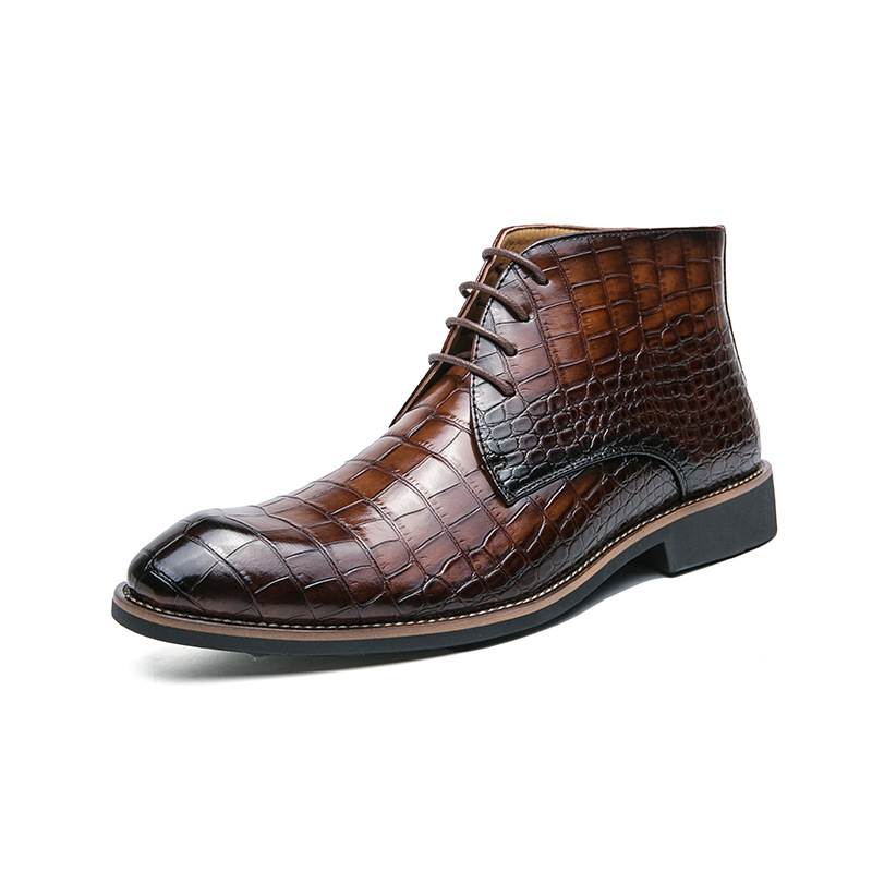 Luxury Croc-Print Classic Lace-Up Leather Ankle Boots-Colinshoes