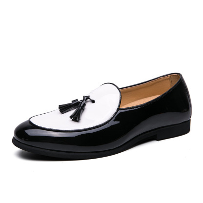 Subtle Black White Two-tone Tassel Loafers-Colinshoes