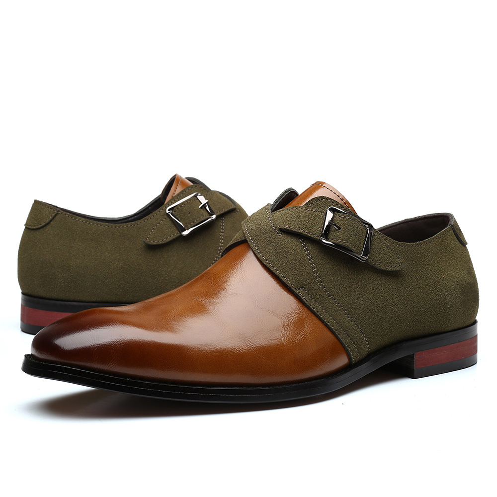 Suede-Leather Hybrid Cross-Buckle Slip-Ons-Colinshoes