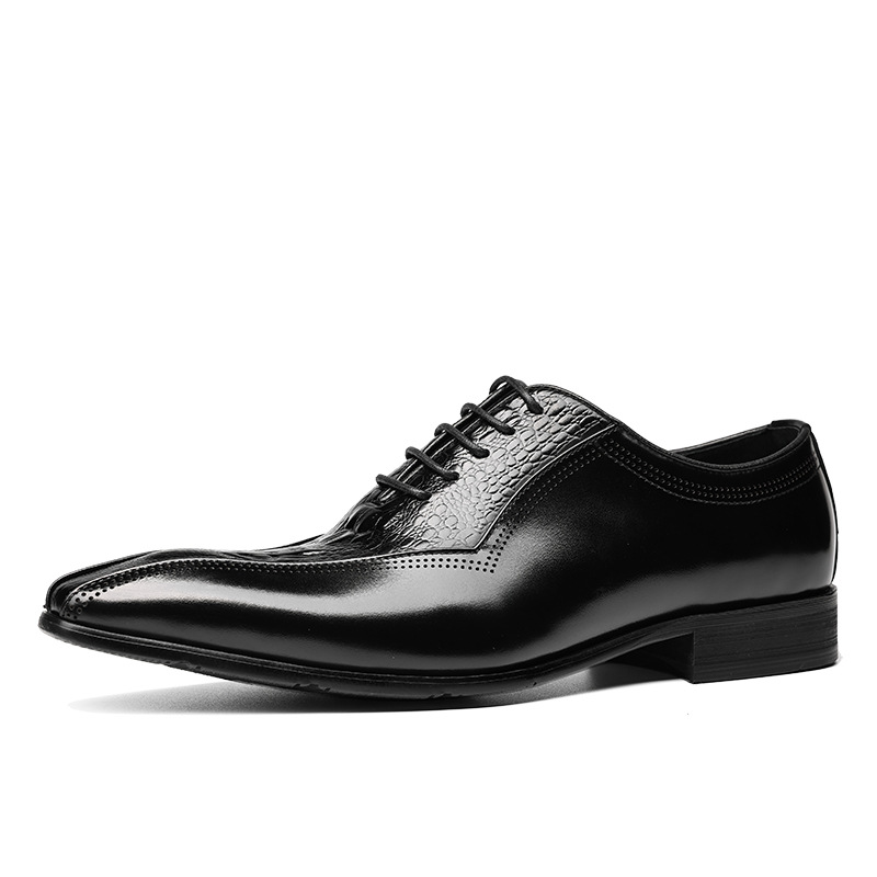 Quiet Luxury Crocodile Embossed  Pointed Toe Oxfords-Colinshoes