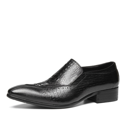 Italian 3D Croc Print Leather Pointed-Toe Slip-Ons-Colinshoes