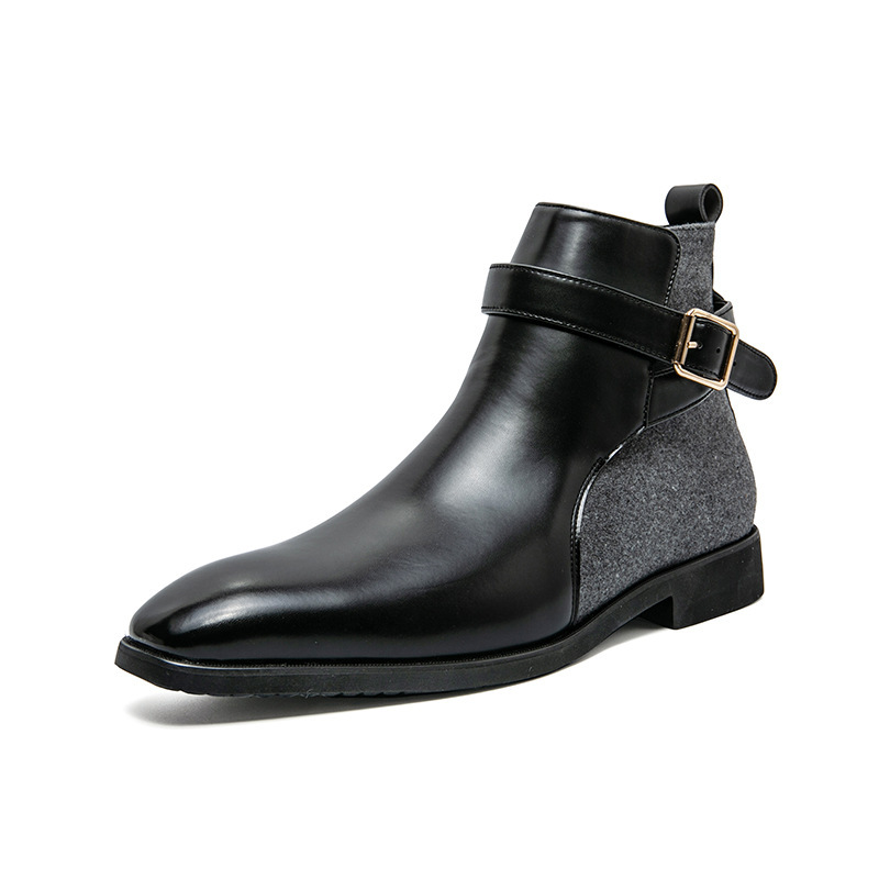 Designer Two-Tone Buckle Ankle Boots-Colinshoes