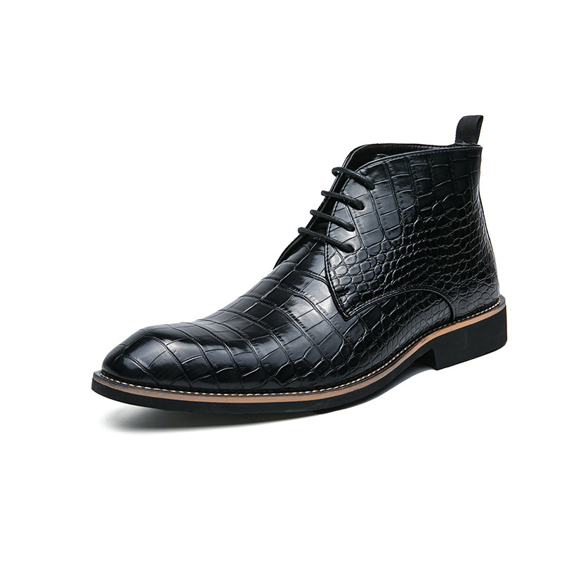 Luxury Croc-Print Classic Lace-Up Leather Ankle Boots-Colinshoes