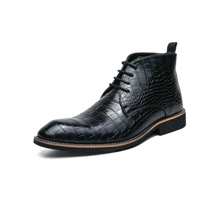 Luxury Croc-Print Classic Lace-Up Leather Ankle Boots-Colinshoes
