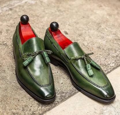 Bold Emerald Green Braided Tassel Loafers-Colinshoes