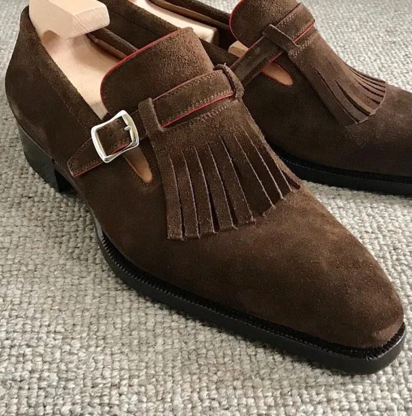Retro Brown Suede Kiltie Monk Strap Loafers-Colinshoes