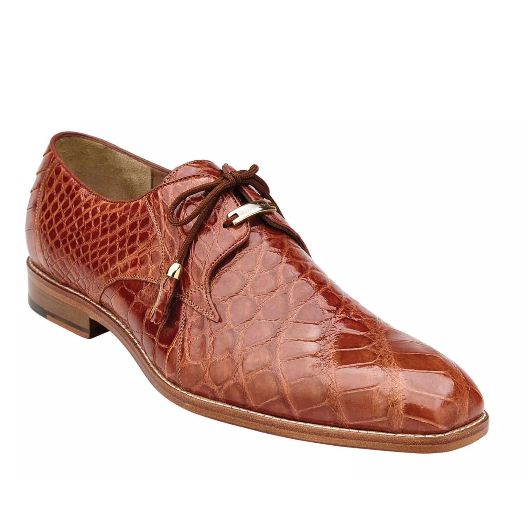 Main view of crocodile pattern brown derby leather shoes-Colinshoes