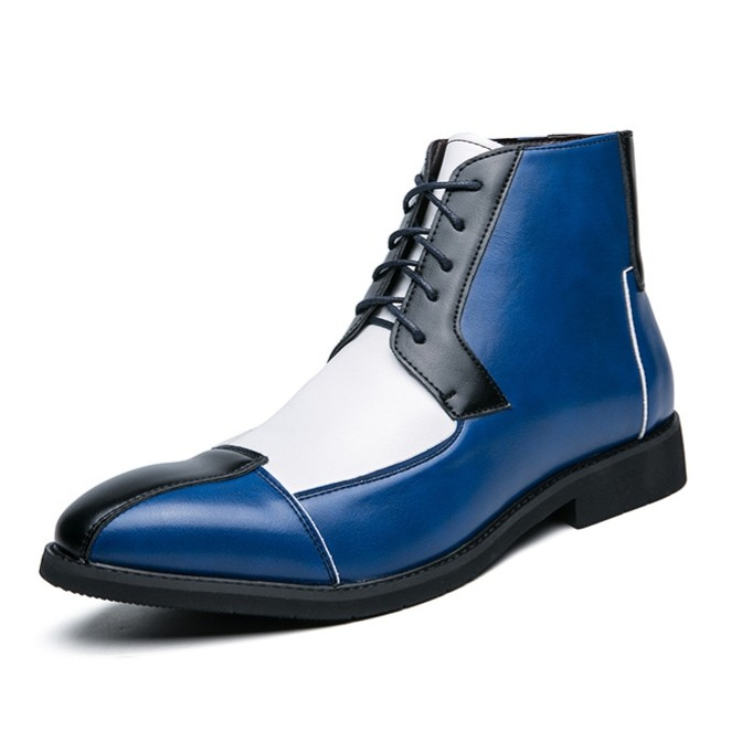Men's High Top Patchwork Pointy Toe Ankle Boots