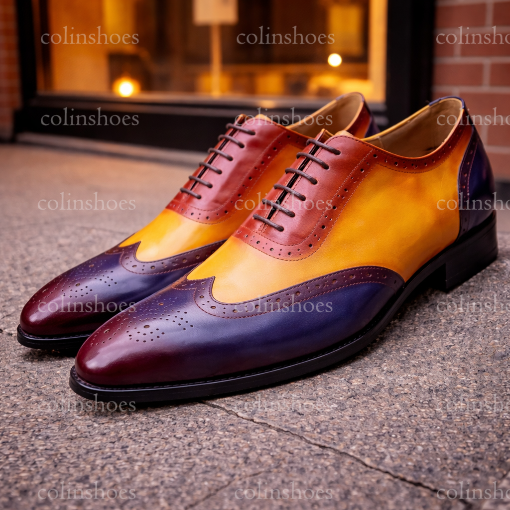 Luxury Multi-Tone Brogue Hand-Patina Oxford Shoes
