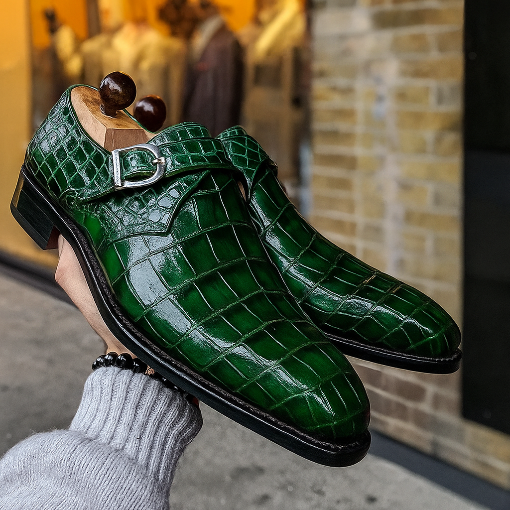 Luxe Crocodile-embossed Formal Monk Shoes