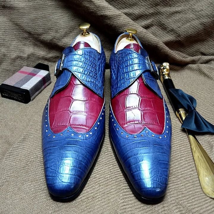 Bold Luxury Monk Strap Shoes with Croc Texture