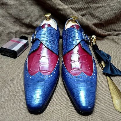 Bold Luxury Monk Strap Shoes with Croc Texture