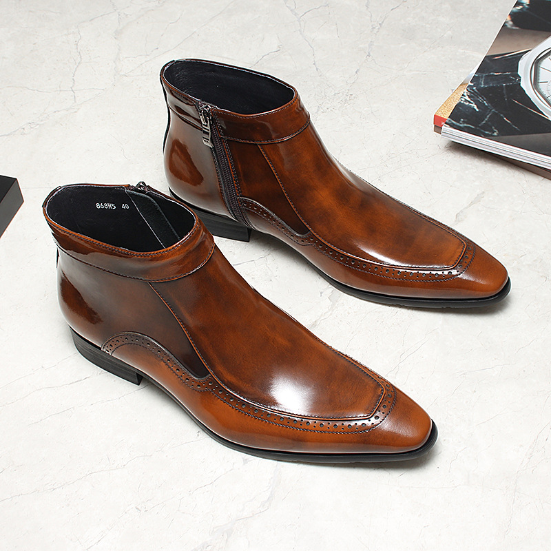 Executive Side-Zip Chelsea Wingtip Brogue Dress Boots