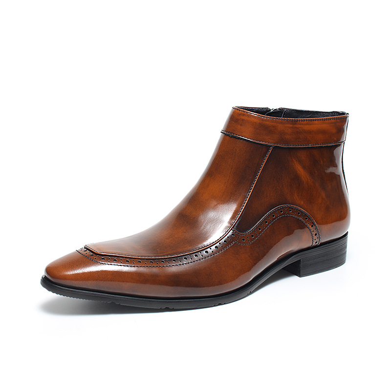 Executive Side-Zip Chelsea Wingtip Brogue Dress Boots