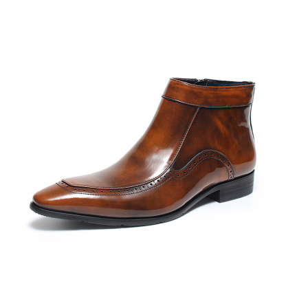 Executive Side-Zip Chelsea Wingtip Brogue Dress Boots