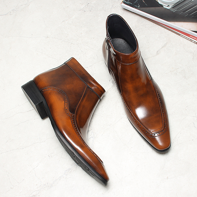 Executive Side-Zip Chelsea Wingtip Brogue Dress Boots