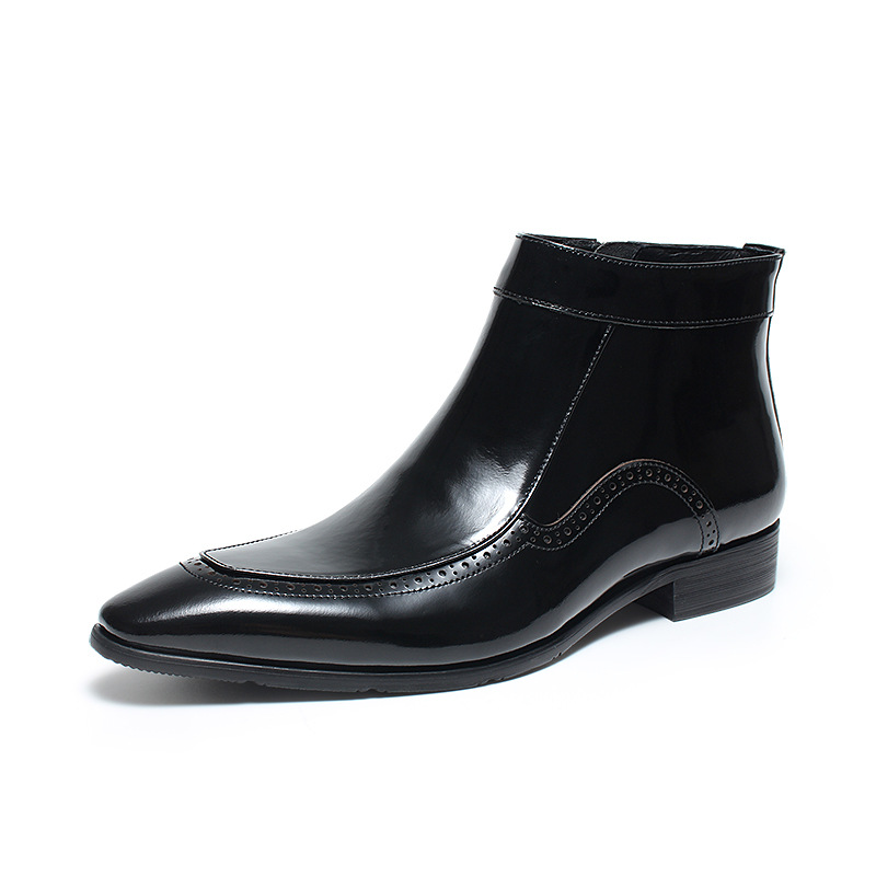 Executive Side-Zip Chelsea Wingtip Brogue Dress Boots