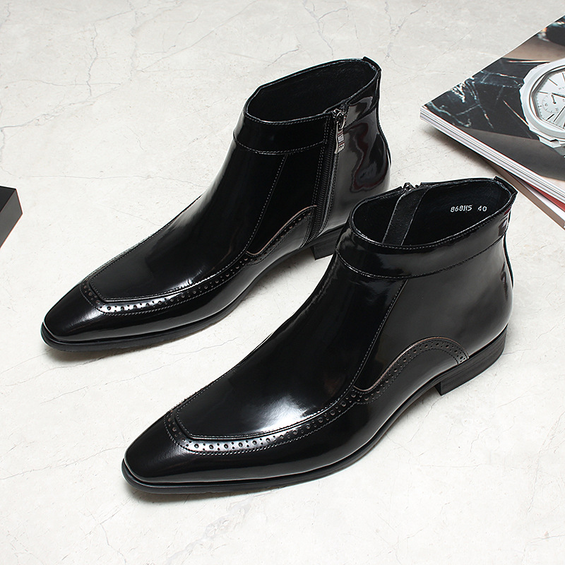 Executive Side-Zip Chelsea Wingtip Brogue Dress Boots