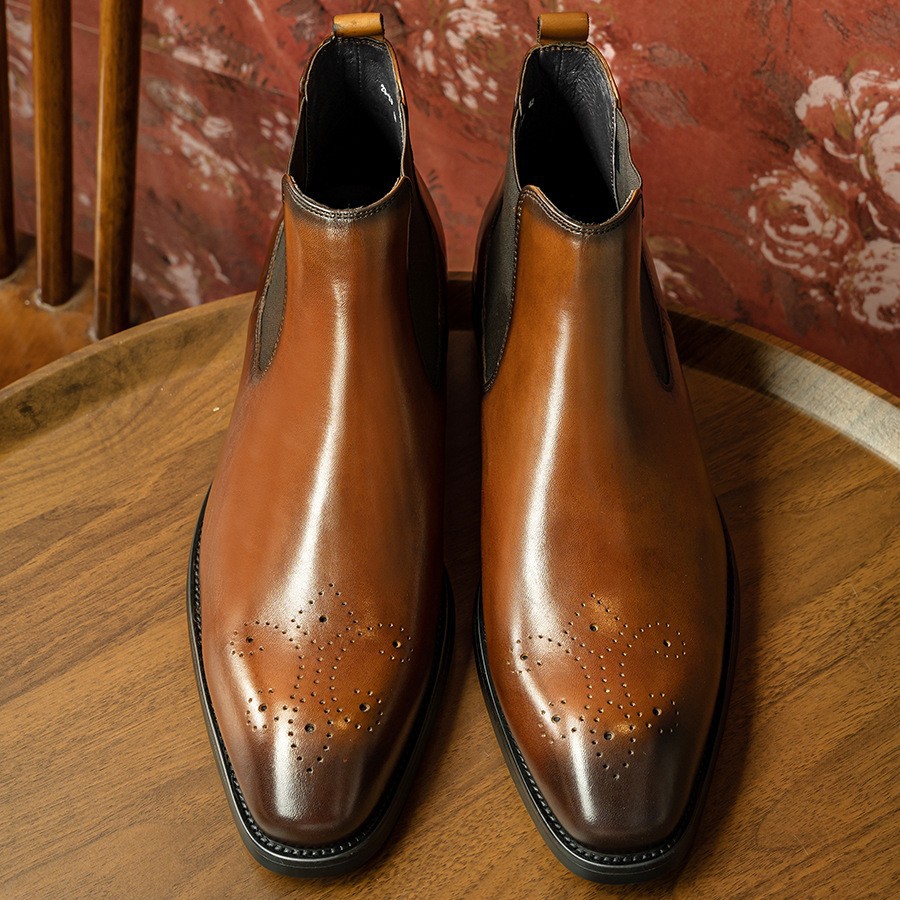  Signature Leather Brogue Chelsea Dress Boots 