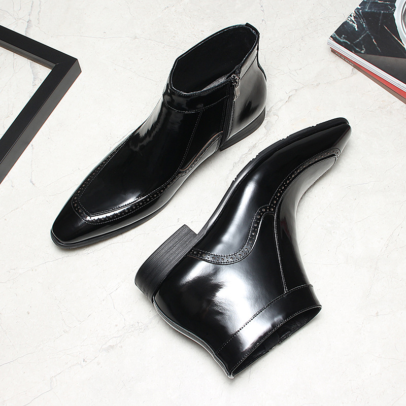 Executive Side-Zip Chelsea Wingtip Brogue Dress Boots