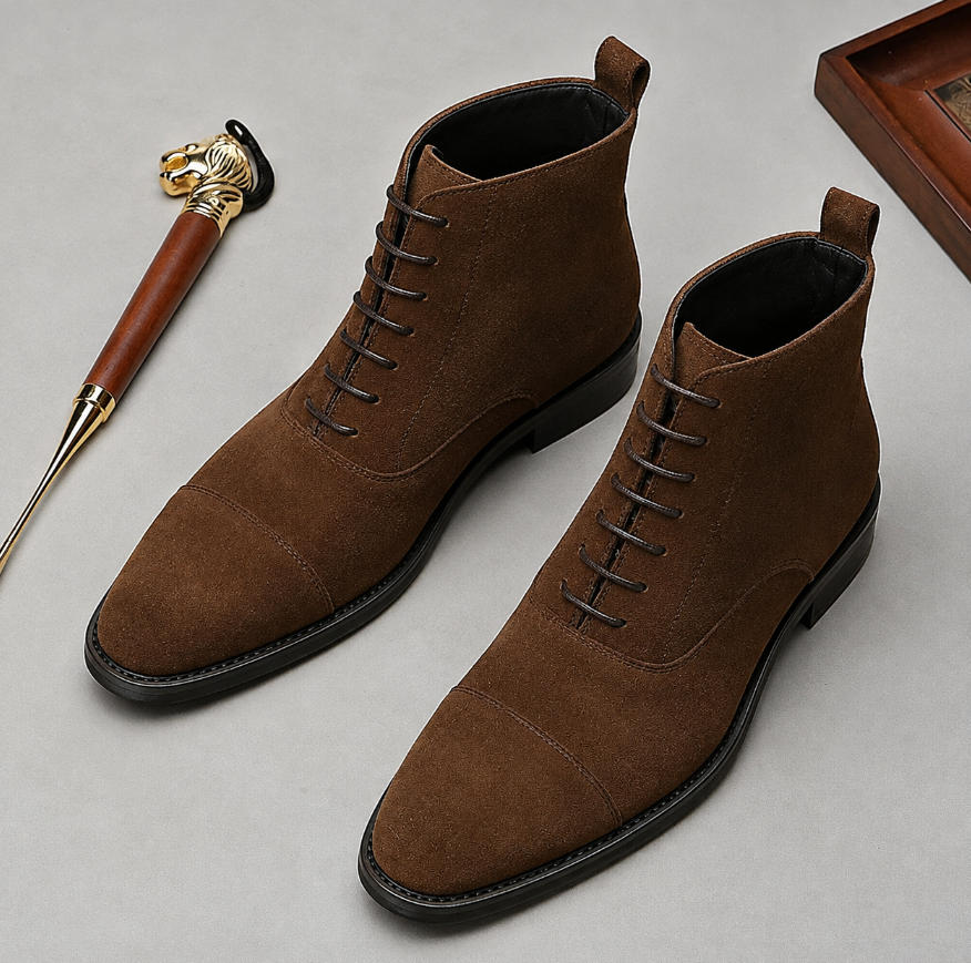 Premium Suede Leather Cap Toe Oxford Boots
