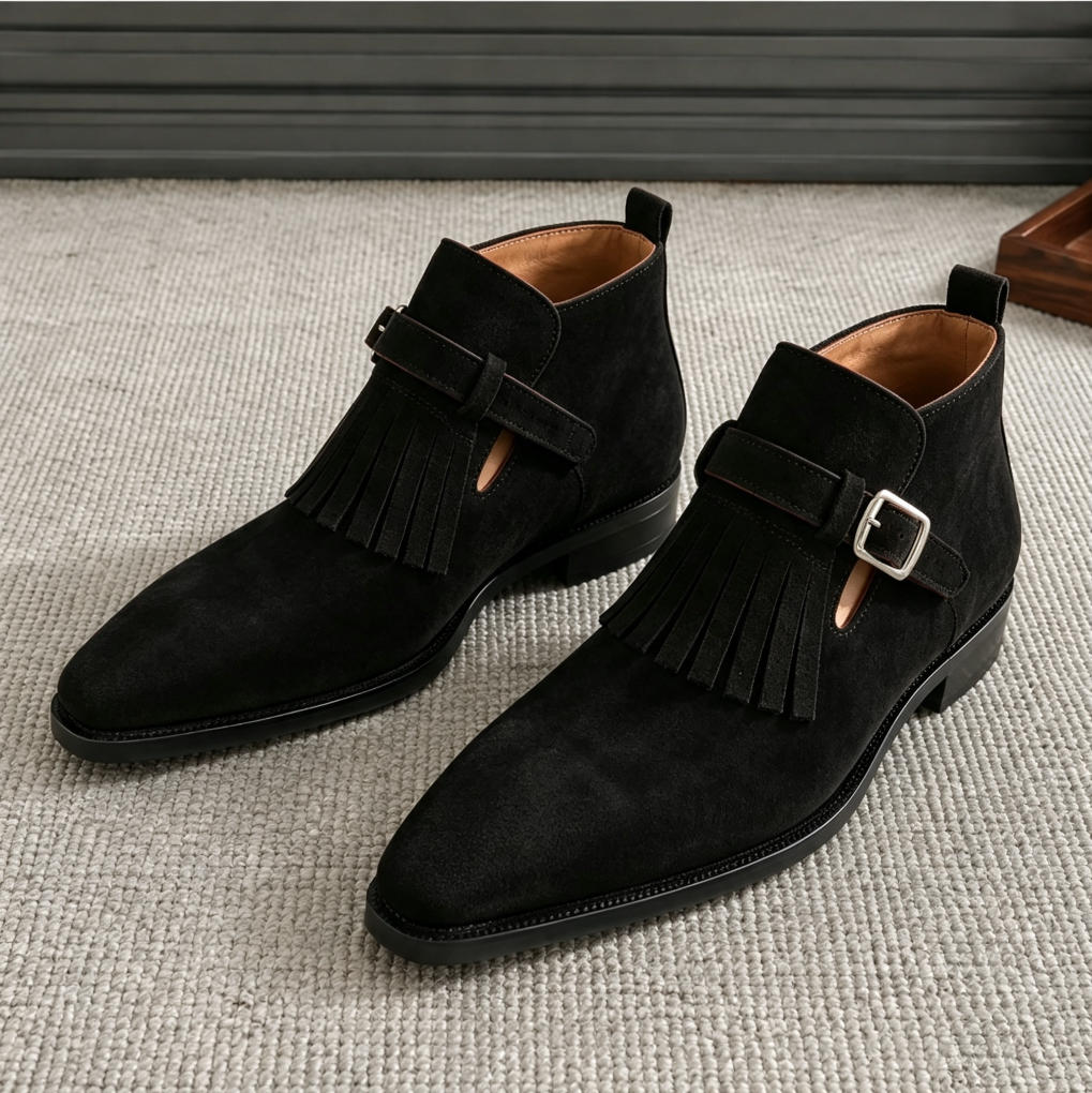 Timeless Proportions Kiltie Suede Monk Boots