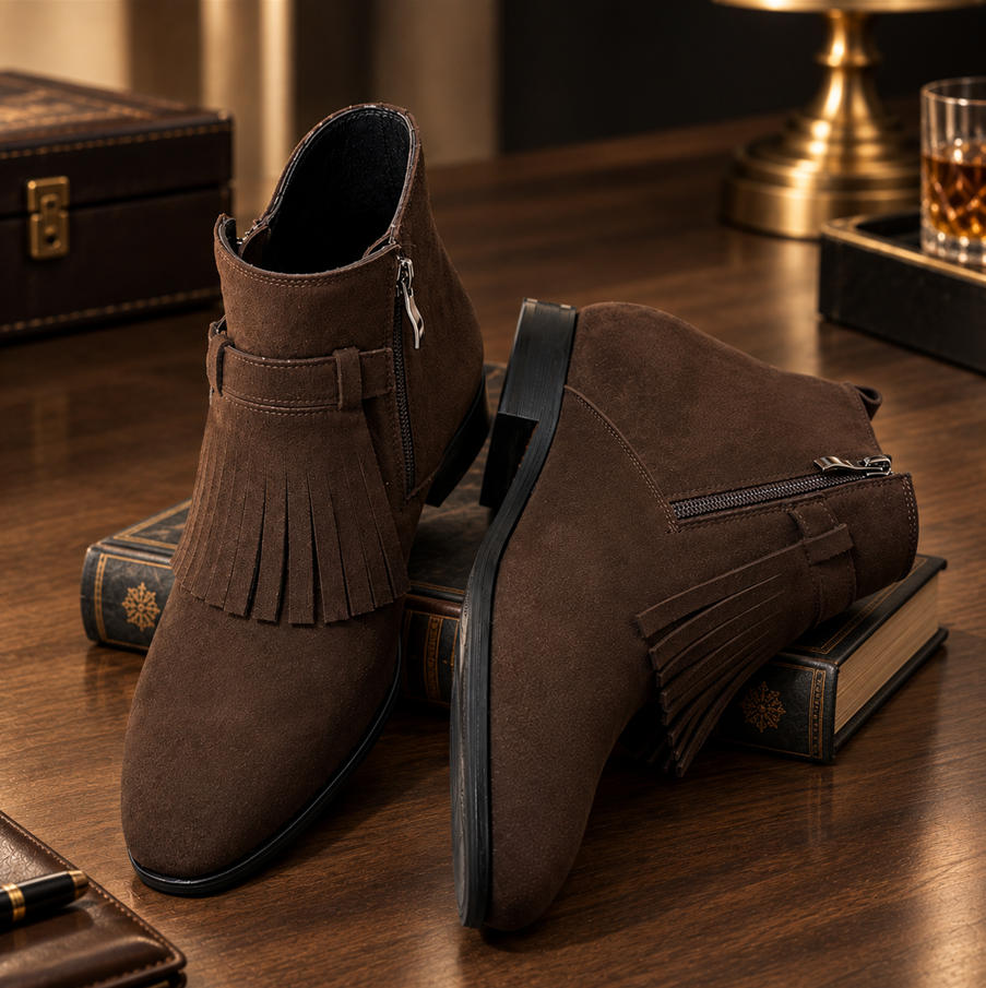 Timeless Double Zipper Suede Fringe Ankle Boots