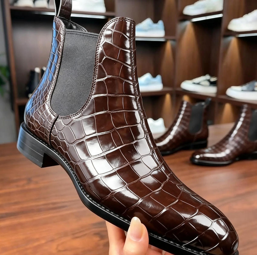 Power Dressing Men’s Croc-Embossed Leather Chelsea Boots
