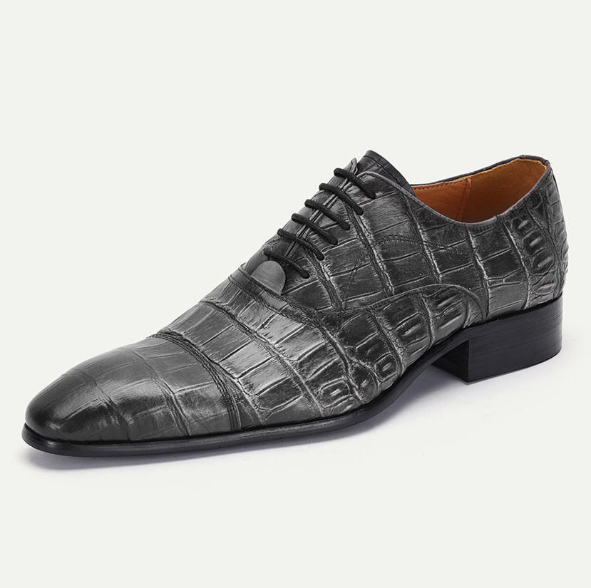Luxury Formal Men's Croc-Embossed Cap Toe Oxfords