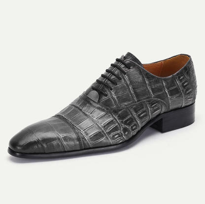 Luxury Formal Men's Croc-Embossed Cap Toe Oxfords
