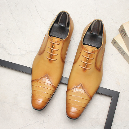 Golden Tan Men's Formal Shoes with Embossed Toe