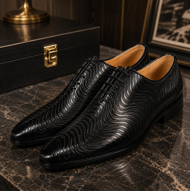 Men's Textured Leather Oxford Dress Shoes