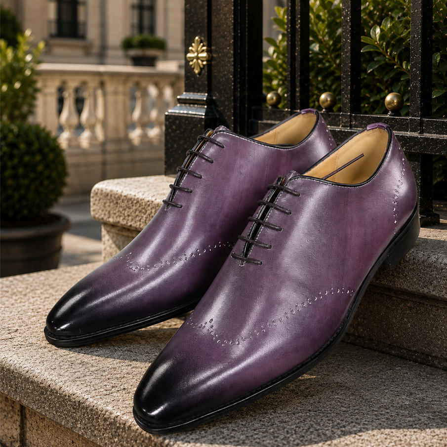 Hand-Polished Purple Oxford Dress Shoes